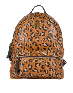 Leopard Print Backpack, Leather, Tan/Black, MIK, 2*